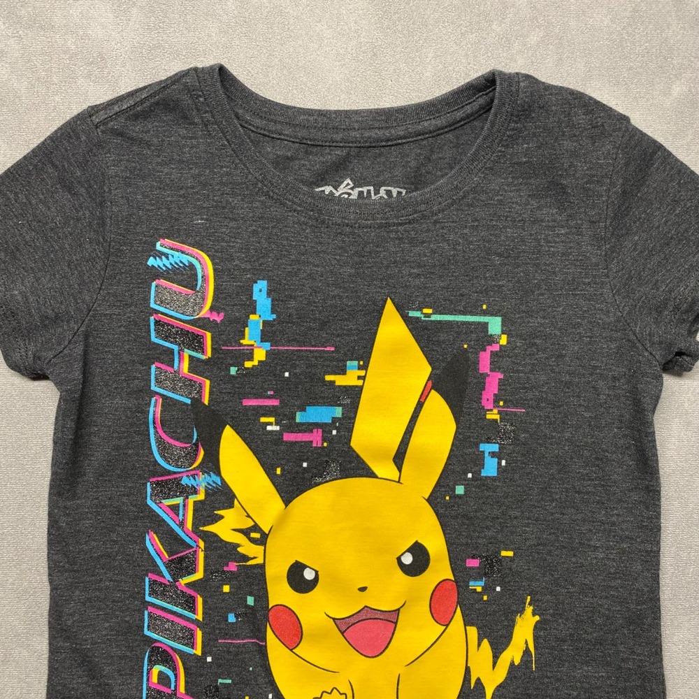 Kids Pokemon Pikachu Graphic T Shirt Charcoal Gray Size M Cotton Polyester Blend - Picture 5 of 11